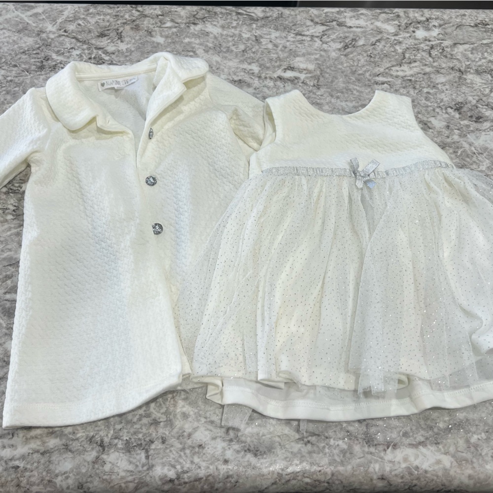 Off White Formal Dress and Coat Set for Baby Girl